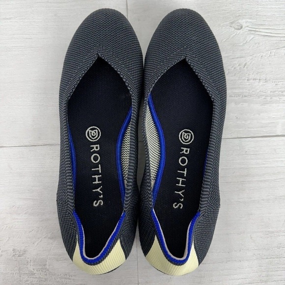 Rothy’s Ballet Flats Shoes Size 7.5 Citron Ribbon Stripe Gray Yellow Retired - Picture 9 of 13